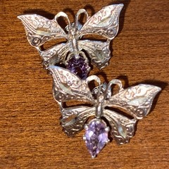 Vintage Purple Amethyst Silver Filigree Wing Butterfly Earrings.