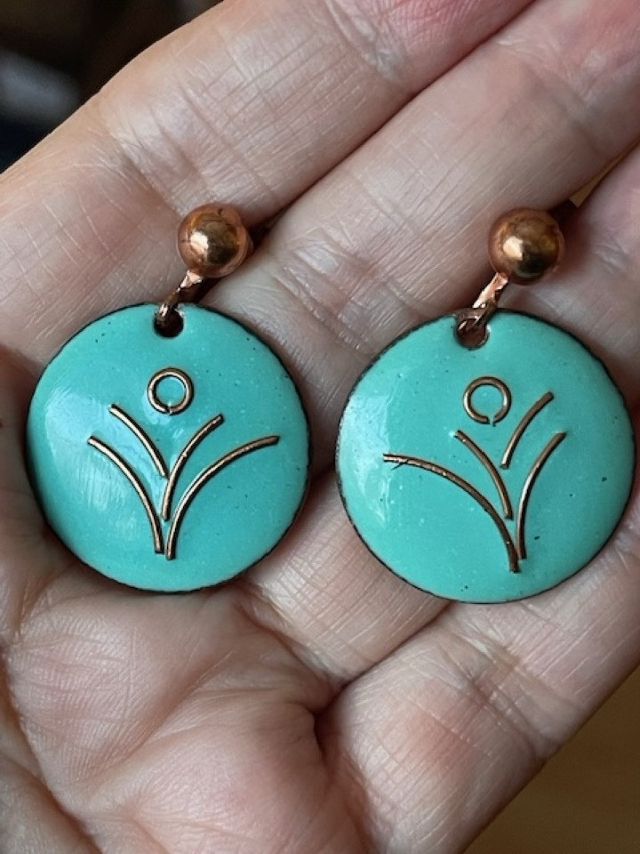 Vintage Enamel Copper Earrings push-on lock