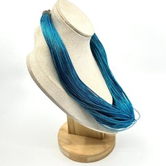 Vintage Retro Multi-Strand Blue Silk Thread Shimmer Choker Necklace Teal Boho