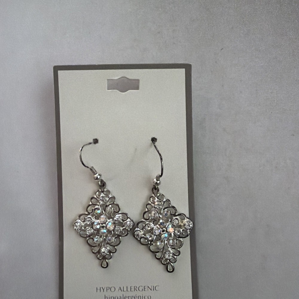 Snowflake Filigree Chandelier Dangle Earrings AB Rhinestone Vintage Glam Jewelry