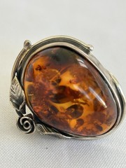 Vintage 925 Large Sterling Silver Baltic Amber Ring SZ 8.25, 22 grams