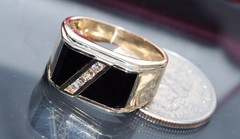 14k yellow gold ring 0.16ct diamond onyx size 8.5 vintage handmade 9.8gr N2303
