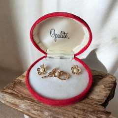 OPALITE 1/20 12KT Gold Filled Filigree Brooch & Screwback Earrings Vintage Box