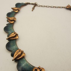 Vintage Copper Enamel Necklace Speckled Collar 17 Inch
