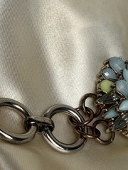 Vintage Pastel Blue & Green Rhinestone Floral Wire Bracelet – Silver Tone