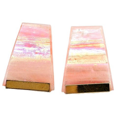 Vtg 80s Iridescent Peach Resin Slab Earrings 1″ Foil Modernist Pierced