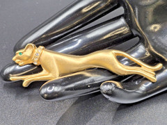 VTG JACKIE COLLINS Panther Set In Box Brooch Clip Earrings Gold Tone Rhinestones