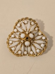 Vintage Goldtone White Navette Brooch And Clip-on Earrings Set Juliana Style