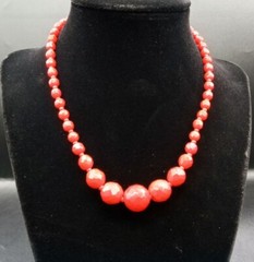 Red Lucite Necklace Faceted Beads Vintage West Germany Adjust 15.5 In Jewelry