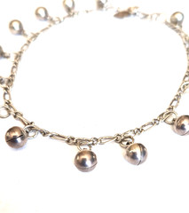 Vintage Sterling Silver Multiple Ball Dangle Pendants Anklet w/Heart Charm