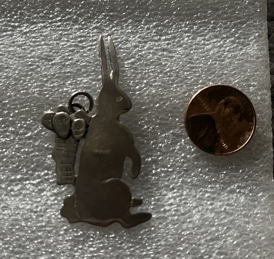 Vintage Sterling Silver Easter Bunny Pendant Signed No Chain