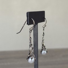 Vintage Sterling Silver Israel Pearl Dangle Earrings