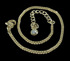 VTG Yellow Gold Plated 2mm Box chain Bracelet/Anklet Crystel charm