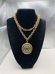 Vintage Gold Tone Pastel Renfaire Medallion Chunky Liz Claiborne 28” Necklace