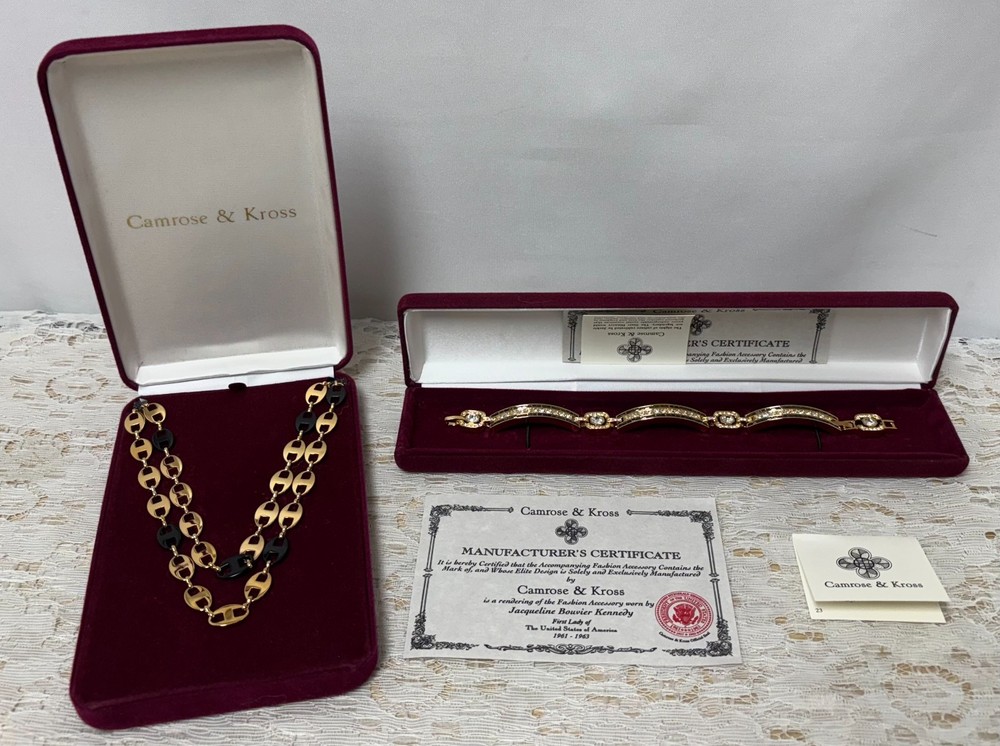 Camrose & Kross Black & Gold Tone Necklace & Bracelet Jackie Kennedy COA