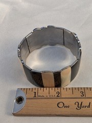 Vintage Cream And Black Metal Bracelet Wide Bangle Y2k Scalloped Edge Evening