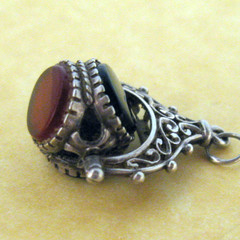 Vintage English Silver Triple Stone Spinning Fob Charm Carnelian Bloodstone Onyx