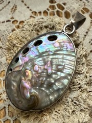 Vintage 950 Sterling Silver Abalone Shell Beach Sea life Pendant