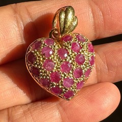 Natural Red Ruby Genuine with Cubic Zirconia ~ Gold-tone Plated Heart Pendant