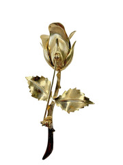Vintage Gold Tone Rose Flower Brooch Pin Engraved Rosebud Floral Long Stem 1960