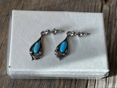 Vintage Sterling Silver Turquoise Dangle Earrings William Wheeler Native Style