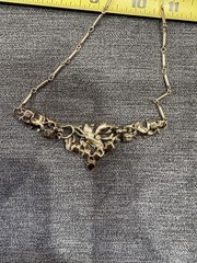 Coro Gold-Tone Floral Leaves Choker Necklace w/ Clear Rhinestones Vintage MCM