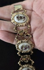Vintage Victorian Revival Book Chain Bracelet Rhinestone Gold Tone