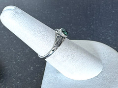 Vintage Sterling Silver 925 Green Enamel Ring Filigree Design Size 7