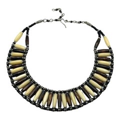 NATURAL HORN and BONE Choker Collar Necklace Silver Tone Hand Crafted 14-16” lon