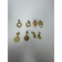 Vintage Mixed Lot 4 Pairs 2 Singles Gold Tone Enamel 1980s 1990s Dangle Earrings