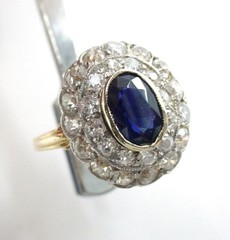 SALE–Antique Sapphire Diamond Halo Ring–Princess Diana