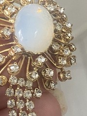 Judy Lee Brooch Clip On Earrings Opalite Opaline Moonglow Glass Rhinestone Demi