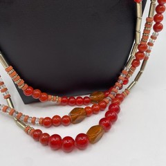 Necklace Lot Of 3 RED BOHO Eclectic, Glass, Metal, Plastic, Beads Estate