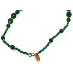 Signed Miriam Haskell 36″ Green Glass Bead Opera Necklace & Clip Earrings Set