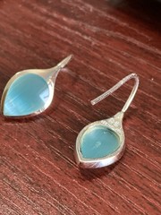 925 Turquoise Dangle Cats Eye Drop Stud Earrings Vintage