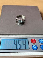 VINTAGE 14K WHITE GOLD AQUAMARINE DIAMOND RING MODERNIST DESIGNER SETTING ITALY