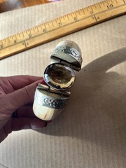 Vintage Buffalo Bone Bangle with Smoky Quartz or Topaz & Embossed Silver