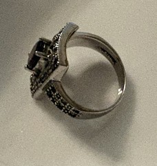Sterling Silver Art Deco Garnet & Marcasite Filigree Ring Size 7