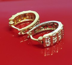 Ross Simons 925 CZ Hoop Earring 0.75in Sterling Silver 4gtw Gold Vermeil Channel