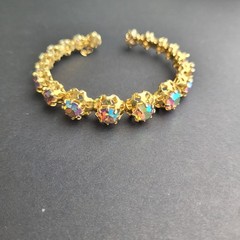 Vintage AB Rhinestone Gold Tone Cuff Bracelet Made in Austria 6.5″ READ