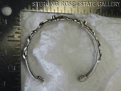 VINTAGE ONYX FLEXIBLE STERLING SILVER 0.925 7 1/2″ CUFF BRACELET slightly adjust