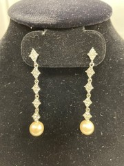 Vintage women sLong Rhinestone and Pearl Earrings SKU 1490