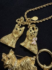 Vintage RARE Signed JOAN RIVERS Yorkie Dog Necklace, Bracelet, and Brooch Set