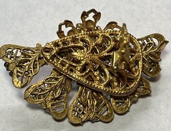 Vintage Miriam Haskell Jeweled Fan 1 3/4”Rhinestone Gold Tone Clip On Earrings