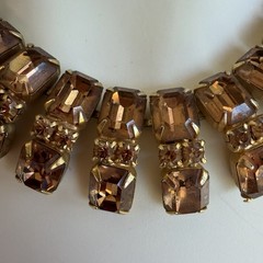 Weiss 15″ Choker Necklace Gold Amber Brown Color Crystal Rhinestone Vintage