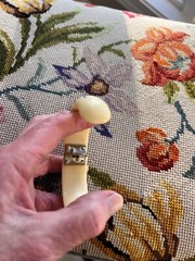 Art Deco Unbranded Celluoid Clamper Bracelet 14 Blue Rhinestones~Ivory Color