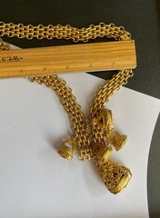 Stamped Links Filigree Charm fob pendant Necklace Extremely Rare antiqued gold