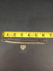 Vintage Rhinestone Heart Choker Necklace Silver Tone Clear Stones 13″