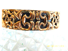 VINTAGE ELABORATE COPPER HINGED BANGLE BRACELET SIGNED RENOIR
