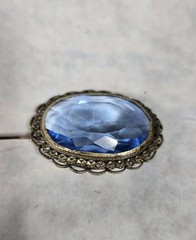 Lot 3 Antique Czech Art Deco Brooch Bar Red Blue Purple Clear Glass Rhinestones